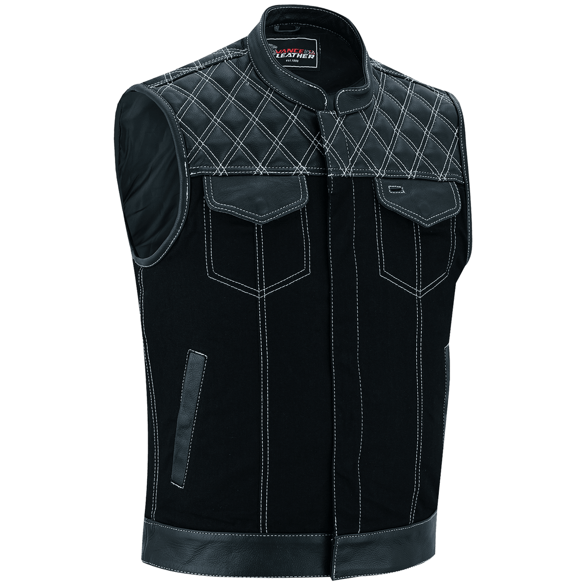 Hardline Denim & Leather Vest — White Stitch — product view 1