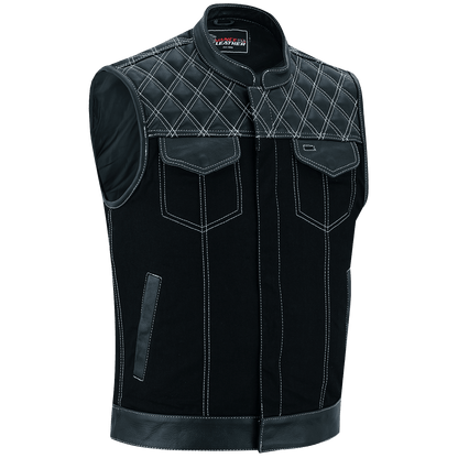 Hardline Denim & Leather Vest — White Stitch — product view 1