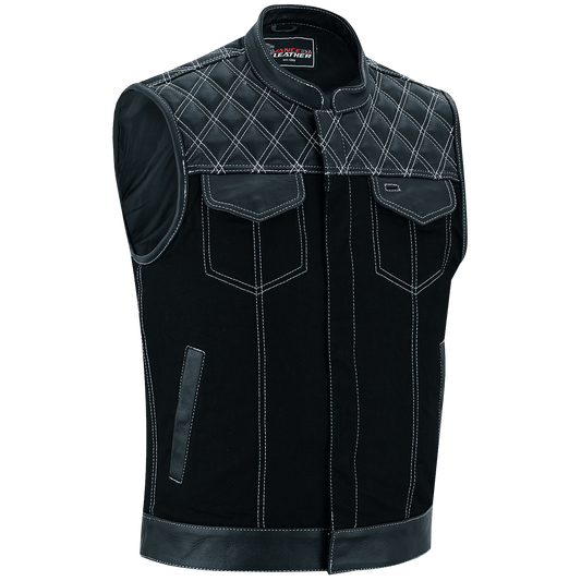 Hardline Denim & Leather Vest — White Stitch — product view 1