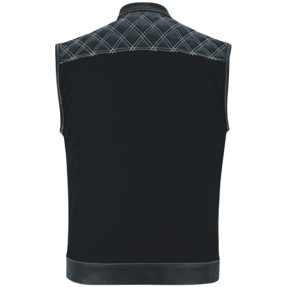 Hardline Denim & Leather Vest — White Stitch — product view 2