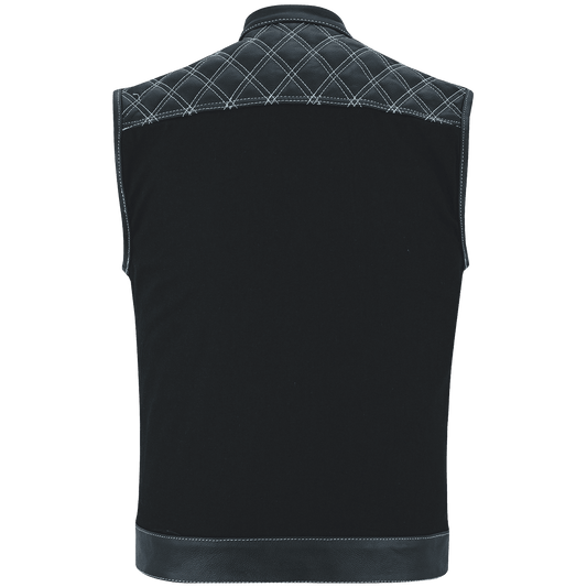 Hardline Denim & Leather Vest — White Stitch — product view 2